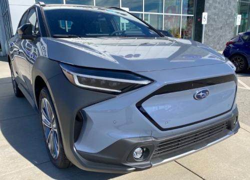 Photo of a 2023-2024 Subaru Solterra in Galactic Black on Harbor Mist Gray Pearl (paint color code 2WD)